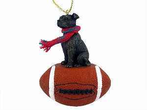 Brindle Staffordshire Bull Terrier Dog on Football Christmas Ornament – Hand-Painted Stone Resin