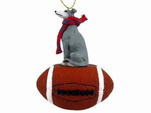 Blue Greyhound Dog on Football Christmas Ornament – Hand-Painted Stone Resin
