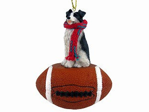 Border Collie Dog on Football Christmas Ornament – Hand-Painted Stone Resin
