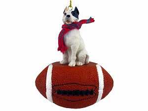 White Pit Bull Terrier Dog on Football Christmas Ornament – Hand-Painted Stone Resin