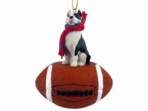 Brindle Pit Bull Terrier Dog on Football Christmas Ornament – Hand-Painted Stone Resin