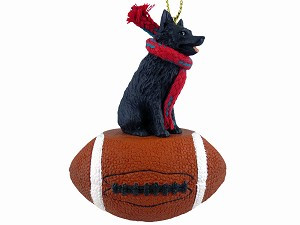 Schipperke Dog on Football Christmas Ornament – Hand-Painted Stone Resin