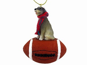 Irish Wolfhound Dog on Football Christmas Ornament – Hand-Painted Stone Resin
