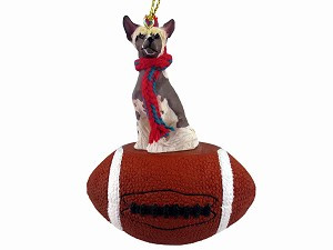 Chinese Crested Dog on Football Christmas Ornament – Hand-Painted Stone Resin