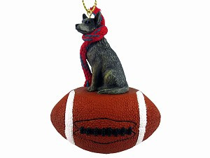 Blue Australian Cattle Dog on Football Christmas Ornament – Hand-Painted Stone Resin