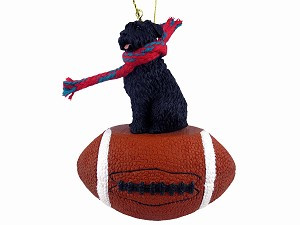 Black Bouvier des Flandres Dog on Football Christmas Ornament – Hand-Painted Stone Resin