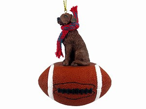 Chesapeake Bay Retriever Dog on Football Christmas Ornament – Hand-Painted Stone Resin