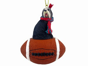 Bearded Collie Dog on Football Christmas Ornament – Hand-Painted Stone Resin