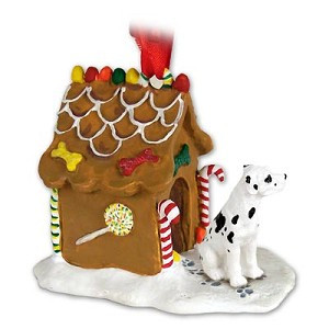 Harlequin Uncropped Ears Great Dane Dog with Gingerbread House Christmas Ornament