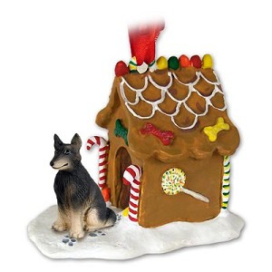 Belgian Tervuren Dog with Gingerbread House Christmas Ornament – Hand-Painted Stone Resin