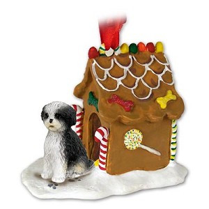 Black & White Sport Cut Shih Tzu Dog with Gingerbread House Christmas Ornament