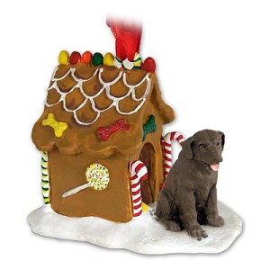 Chocolate Labrador Retriever Dog with Gingerbread House Christmas Ornament