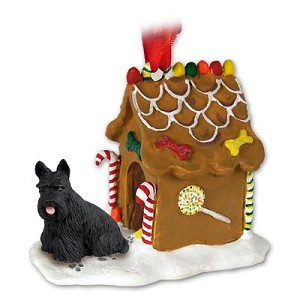 Scottish Terrier Dog with Gingerbread House Christmas Ornament – Hand-Painted Stone Resin
