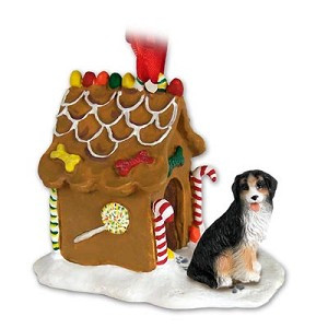Bernese Mountain Dog with Gingerbread House Christmas Ornament – Hand-Painted Stone Resin