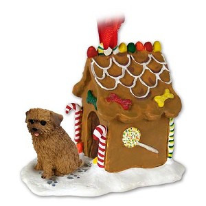 Norfolk Terrier Dog with Gingerbread House Christmas Ornament – Hand-Painted Stone Resin