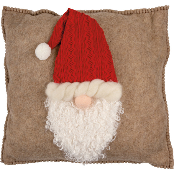 Decorative Cotton Throw Pillow - Santa Face With Red Felt Hat - 17.5 Inch Christmas Collection from Primitives by Kathy