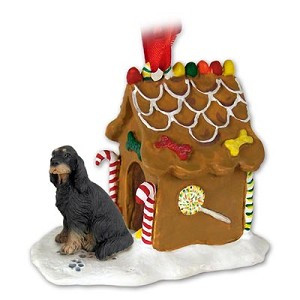 Gordon Setter Dog with Gingerbread House Christmas Ornament – Hand-Painted Stone Resin
