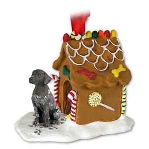 German Shorthaired Pointer Dog with Gingerbread House Christmas Ornament – Hand-Painted Stone Resin