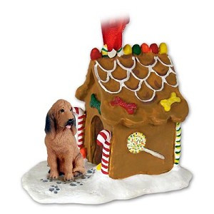 Bloodhound Dog with Gingerbread House Christmas Ornament – Hand-Painted Stone Resin