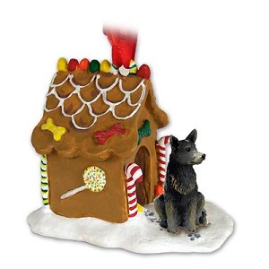 Blue Australian Cattle Dog with Gingerbread House Christmas Ornament – Hand-Painted Stone Resin