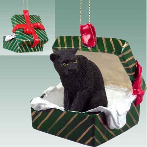 Green Gift Box Panther in Green Gift Box Christmas Ornament – Hand-Painted Stone Resin