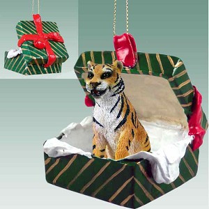 Bengal in Green Gift Box Christmas Ornament – Hand-Painted Stone Resin