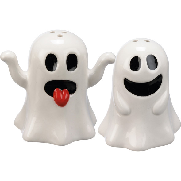Ceramic Salt & Pepper Shakers Set - Ghosts - Halloween Collection from Primitives by Kathy