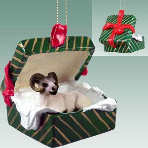 Dahl Sheep in Green Gift Box Christmas Ornament – Hand-Painted Stone Resin