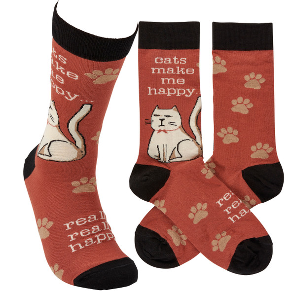 Cat Lover Cats Make Me Happy Colorfully Printed Cotton Socks from Primitives by Kathy