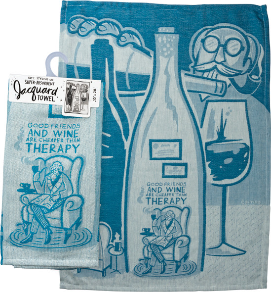 Good Friends And Wine Are Therapy Jacquard Woven Cotton Dish Towel