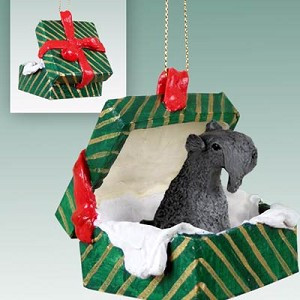 Kerry Blue Terrier Dog in Green Gift Box Christmas Ornament – Hand-Painted Stone Resin