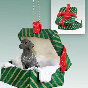 German Shorthaired Pointer Dog in Green Gift Box Christmas Ornament – Hand-Painted Stone Resin