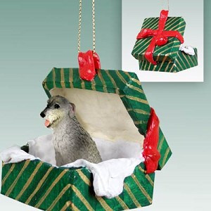 Irish Wolfhound Dog in Green Gift Box Christmas Ornament – Hand-Painted Stone Resin