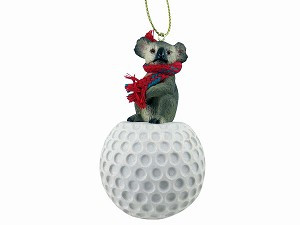 Golf Koala on Golf Ball Christmas Ornament – Hand-Painted Stone Resin
