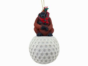 Golf Orangutan on Golf Ball Christmas Ornament – Hand-Painted Stone Resin