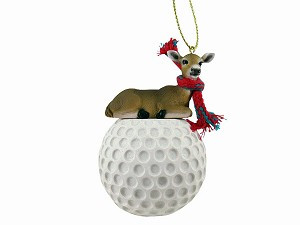 Deer Doe on Golf Ball Christmas Ornament – Hand-Painted Stone Resin