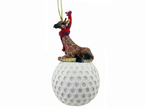 Giraffe on Golf Ball Hanging Ornament – Hand-Painted Stone Resin