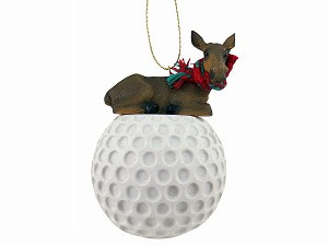Cow Moose on Golf Ball Christmas Ornament – Hand-Painted Stone Resin