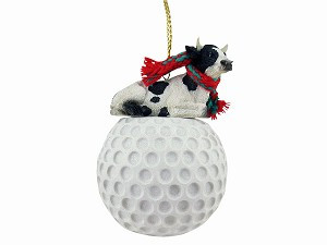 Black and White Holstein Bull on Golf Ball Christmas Ornament – Hand-Painted Stone Resin