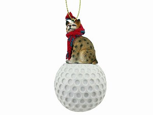 Bobcat on Golf Ball Christmas Ornament – Hand-Painted Stone Resin