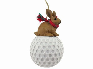 Brown Rabbit on Golf Ball Christmas Ornament – Hand-Painted Stone Resin