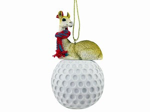 Llama on Golf Ball Christmas Ornament – Hand-Painted Stone Resin