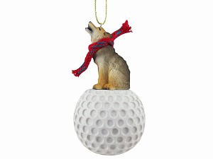 Timber Wolf on Golf Ball Christmas Ornament – Hand-Painted Stone Resin