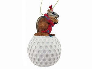 Golf Chipmunk on Golf Ball Christmas Ornament – Hand-Painted Stone Resin
