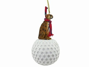 Cheetah on Golf Ball Christmas Ornament – Hand-Painted Stone Resin