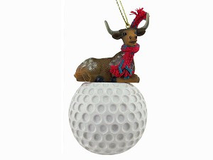Long Horn Steer on Golf Ball Christmas Ornament – Hand-Painted Stone Resin