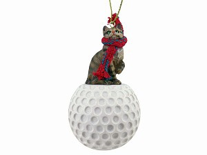 Brown Shorthaired Tabby Cat on Golf Ball Hanging Ornament – Hand-Painted Stone Resin