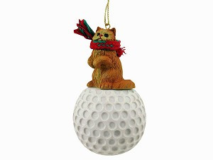 Red Persian Cat on Golf Ball Hanging Ornament – Hand-Painted Stone Resin