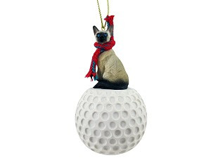 Siamese Cat on Golf Ball Christmas Ornament – Hand-Painted Stone Resin