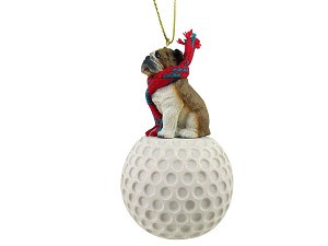 Bulldog on Golf Ball Christmas Ornament – Hand-Painted Stone Resin